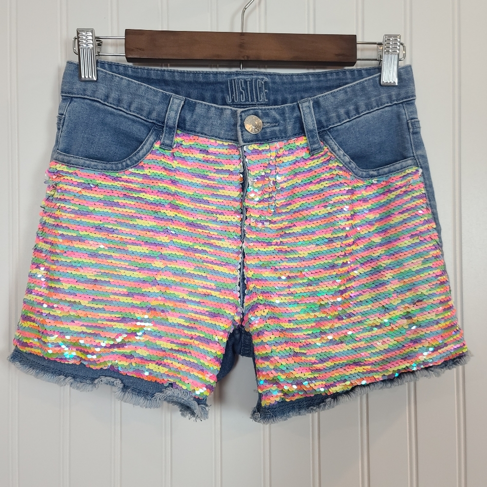 Girls Justice sequined denim shorts, Y16
